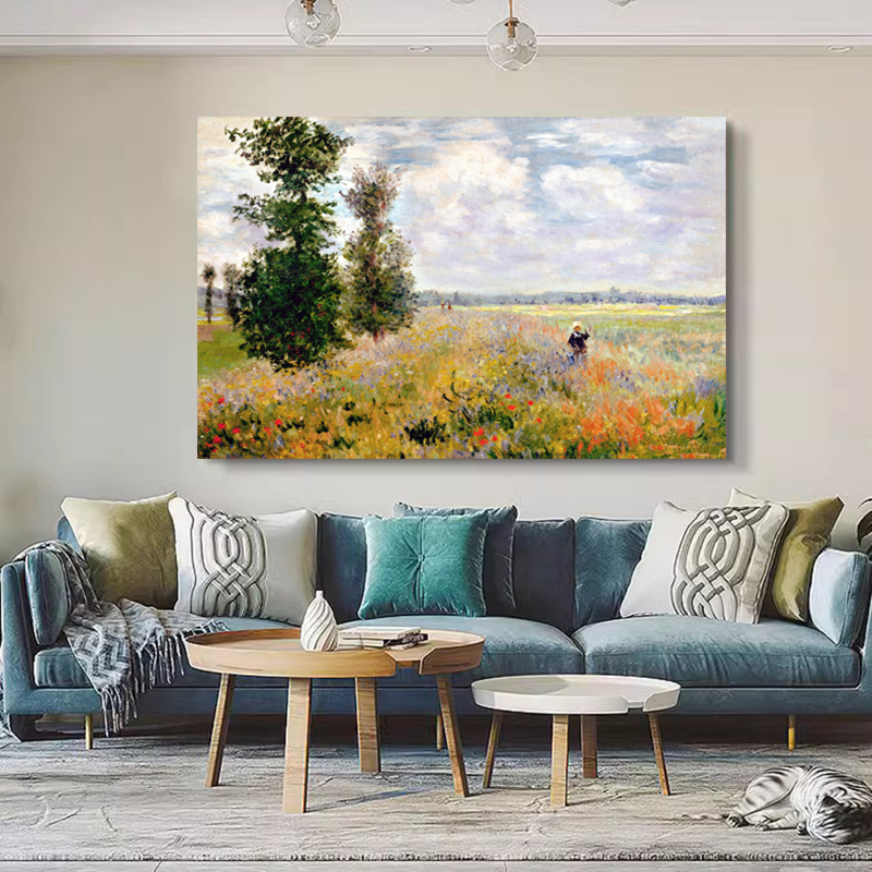 纯手绘莫奈油画欧式唯美装饰手工挂画轻奢卧室书房装饰画餐厅挂画