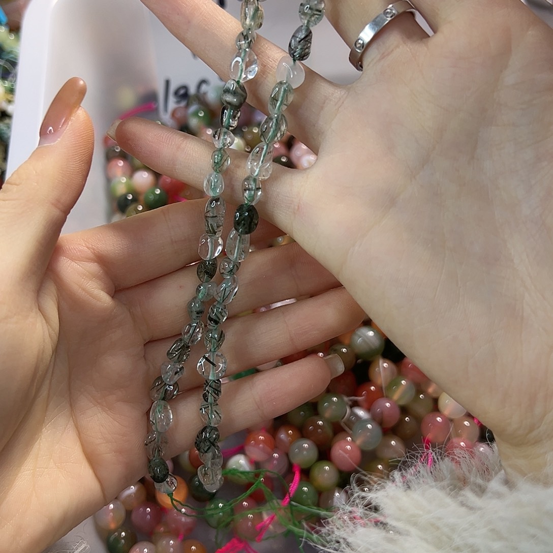玛瑙/玉髓合金珠宝半成品绿幽灵小糖豆一条