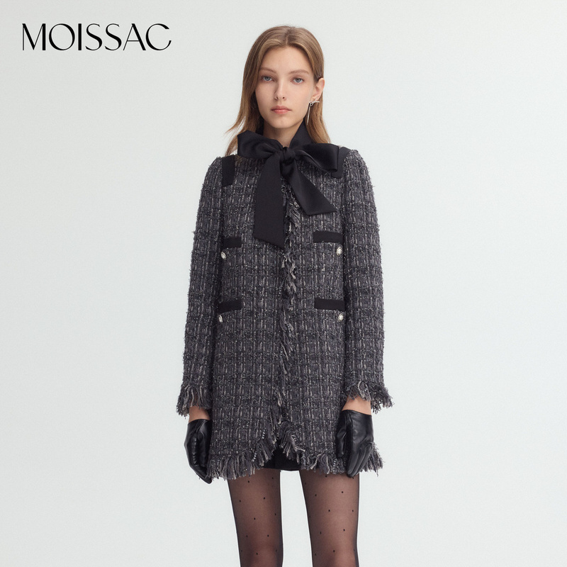 商场同款 摩萨克冬小香风粗花呢连衣裙式长款大衣外套女MWED40518