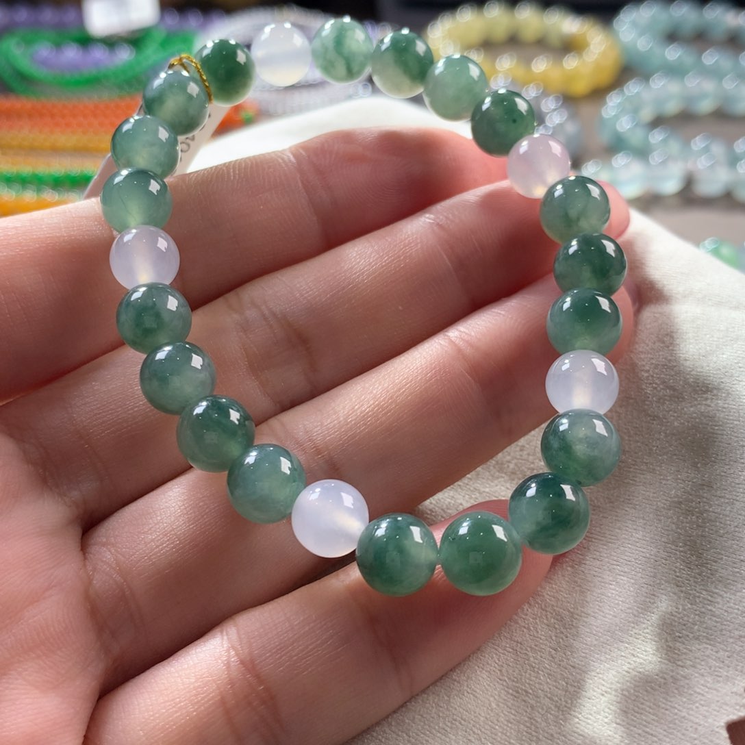 翡翠手链未镶嵌翡翠双手浓色卡7+