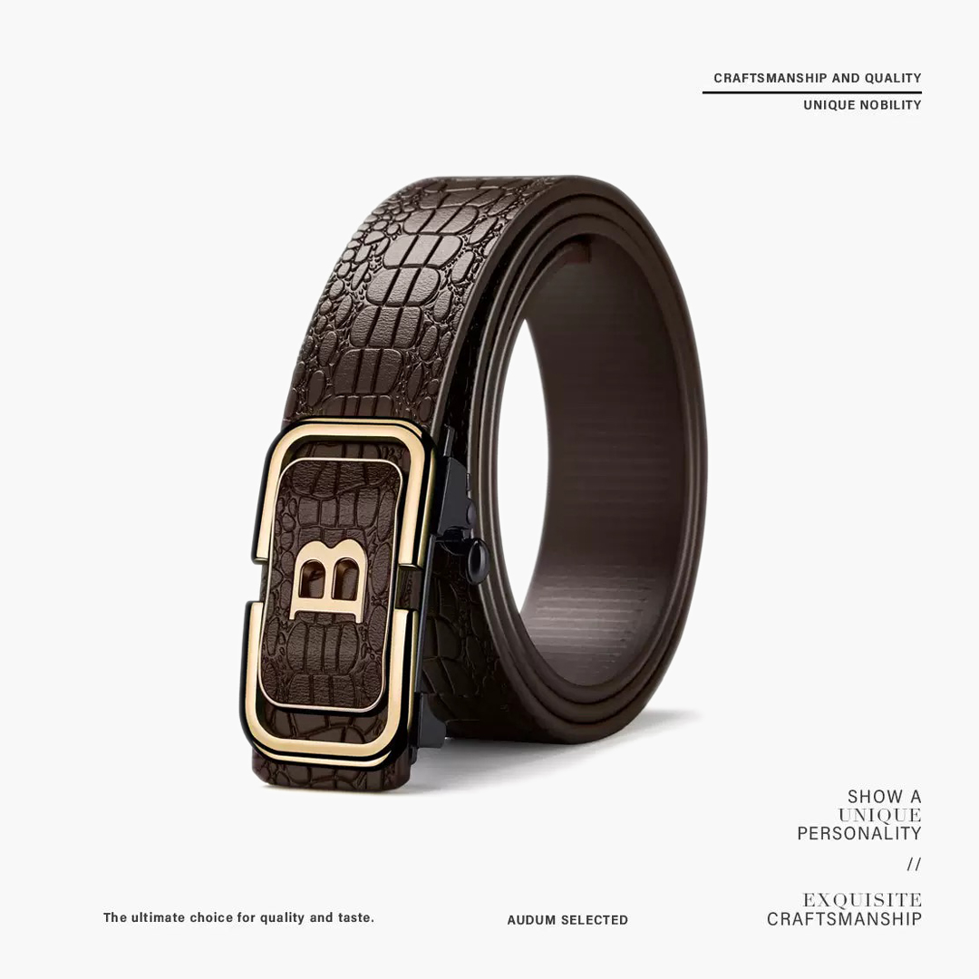 QC新款男士皮带无牙内穿自动扣鳄鱼纹腰带商务百搭韩版潮字母扣3