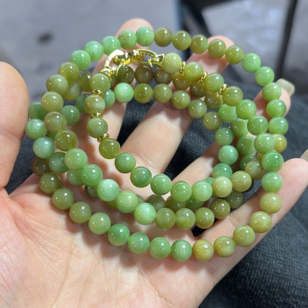 新疆和田玉黑羊洞碧玉108颗卡8mm项链手串手链唐三彩时尚玉手串