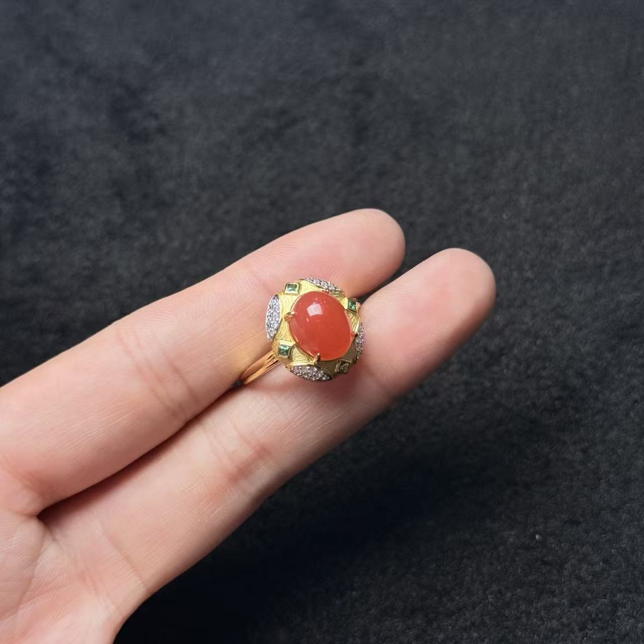 南红（玛瑙）S925南红戒指-约15×14×10mm-R佳-多样性发货-A3772