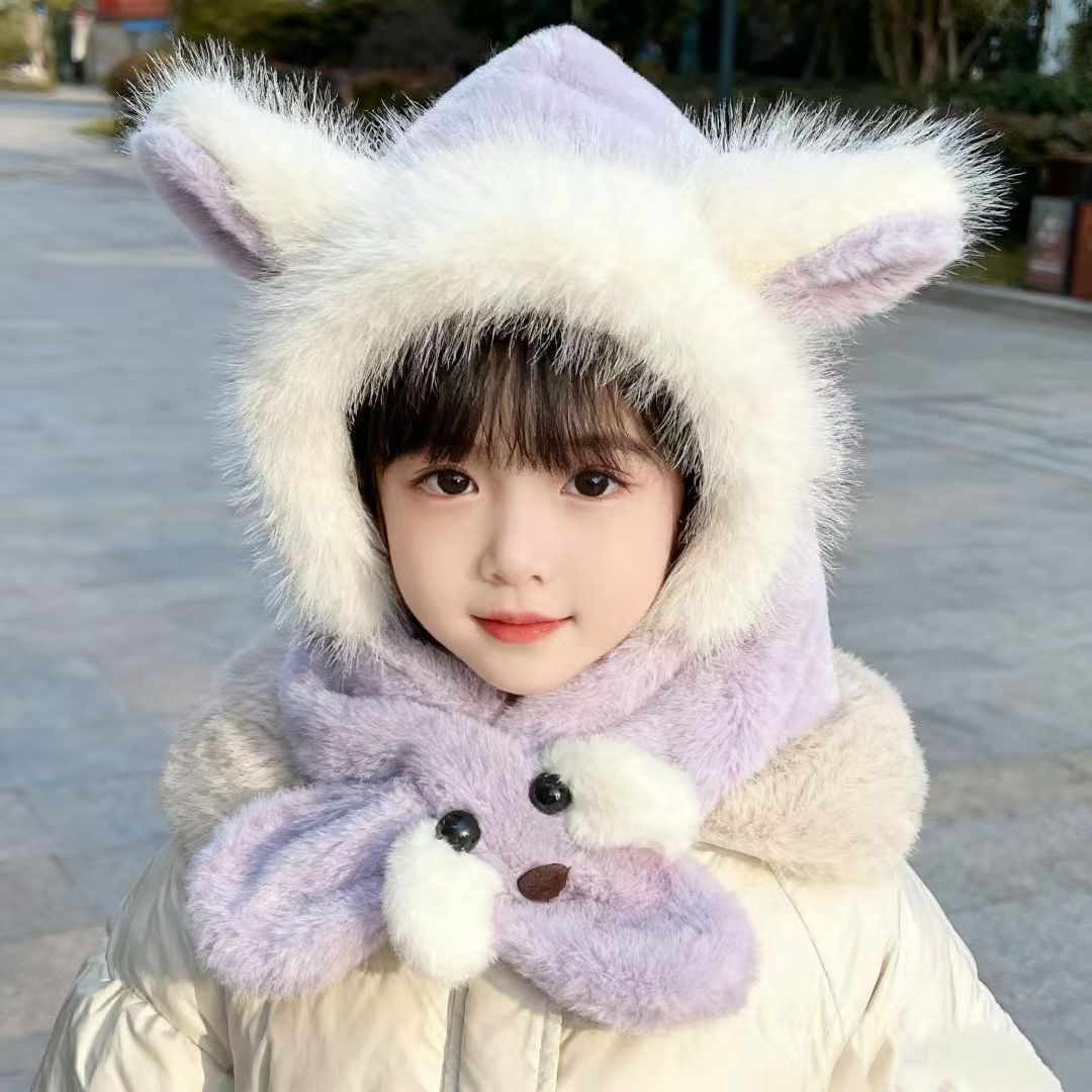 2025秋冬新款儿童帽子男女童围巾一体宝宝保暖加厚围脖可爱护耳帽