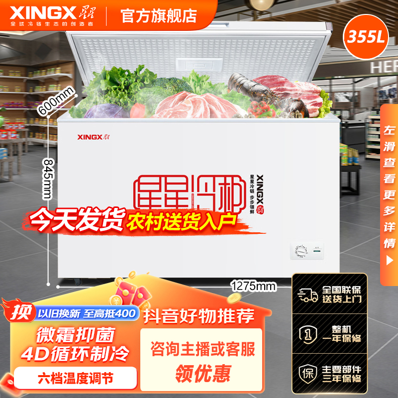 星星冰柜 355升商用冷柜大容量冷冻卧式冰柜冷藏保鲜BD/BC-355E