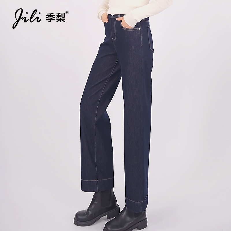 2025冬季新款加绒黑金原色弹力窄版时尚女士阔腿裤暖感显瘦直筒裤