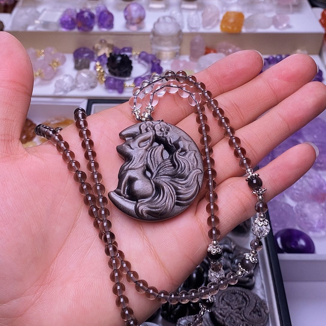 水晶颈饰未镶嵌狐狸牌吊坠  送链子