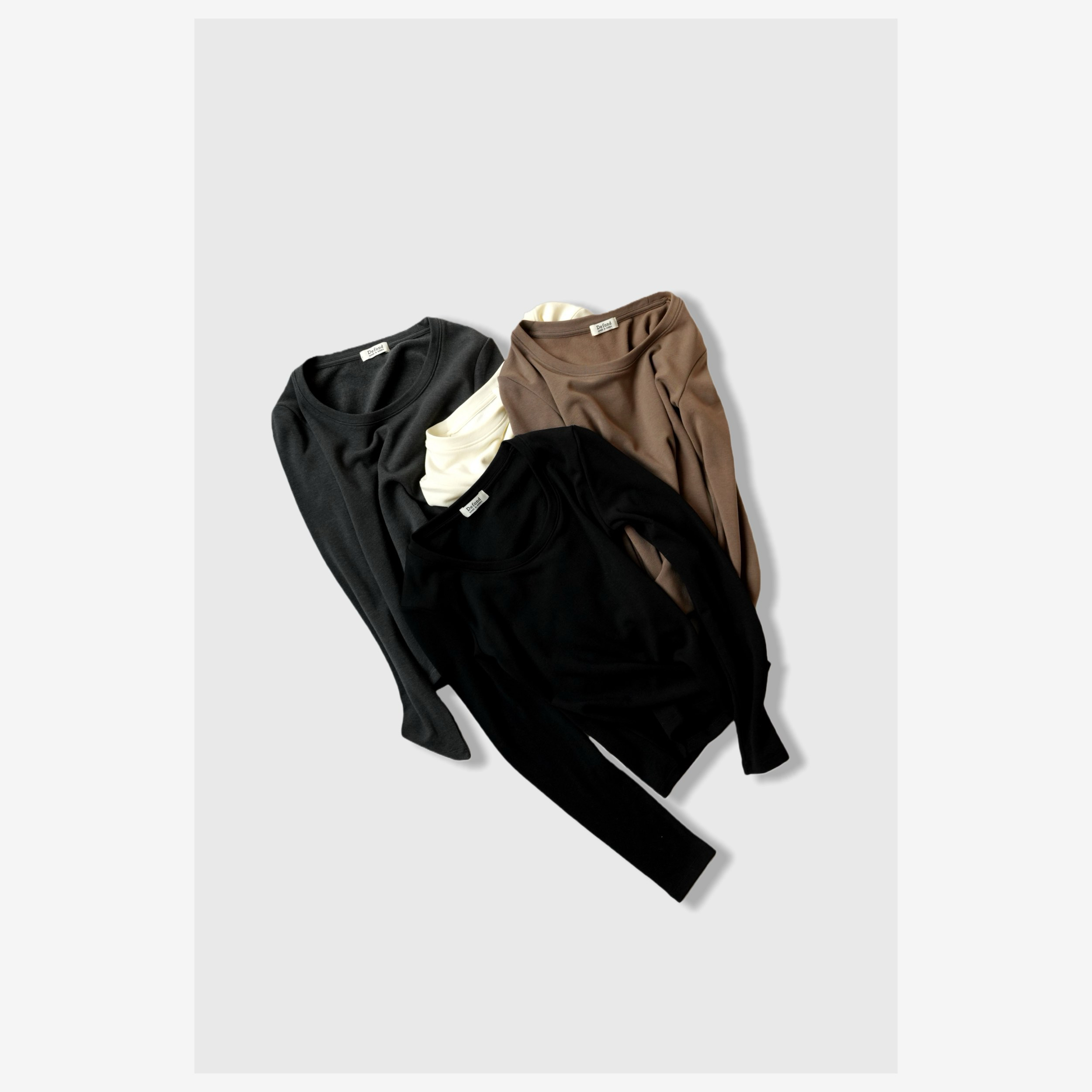 韩代款大圆领高弹力修身长袖磨毛T恤