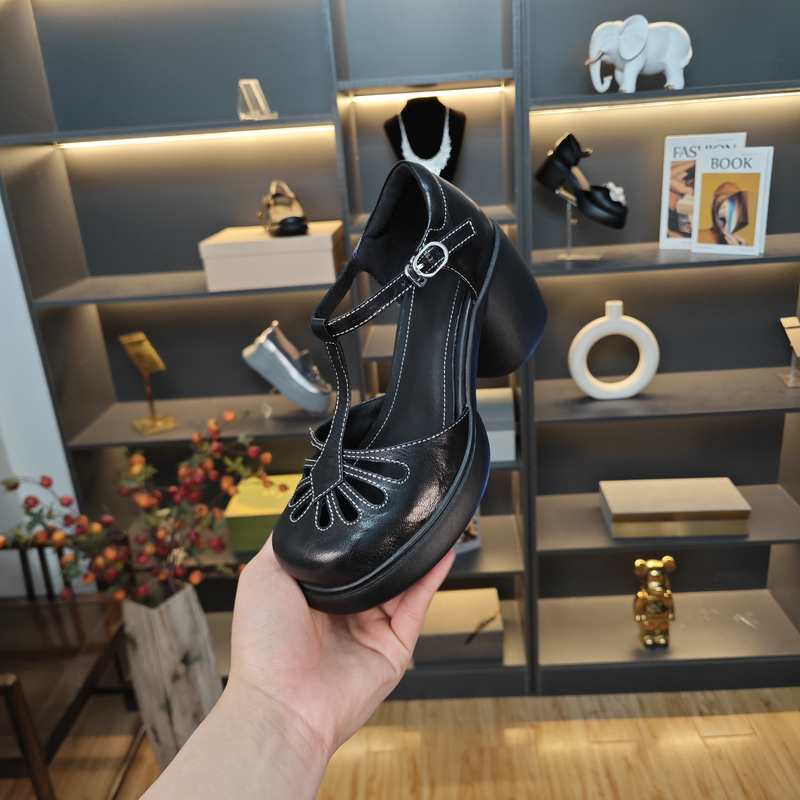 羊皮/8cm/真皮百搭粗跟增高跟厚底夏季外穿单鞋凉鞋女洞洞鞋