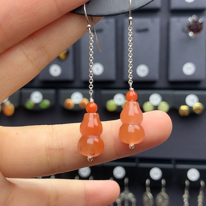 南红玛瑙耳饰银S925镶嵌