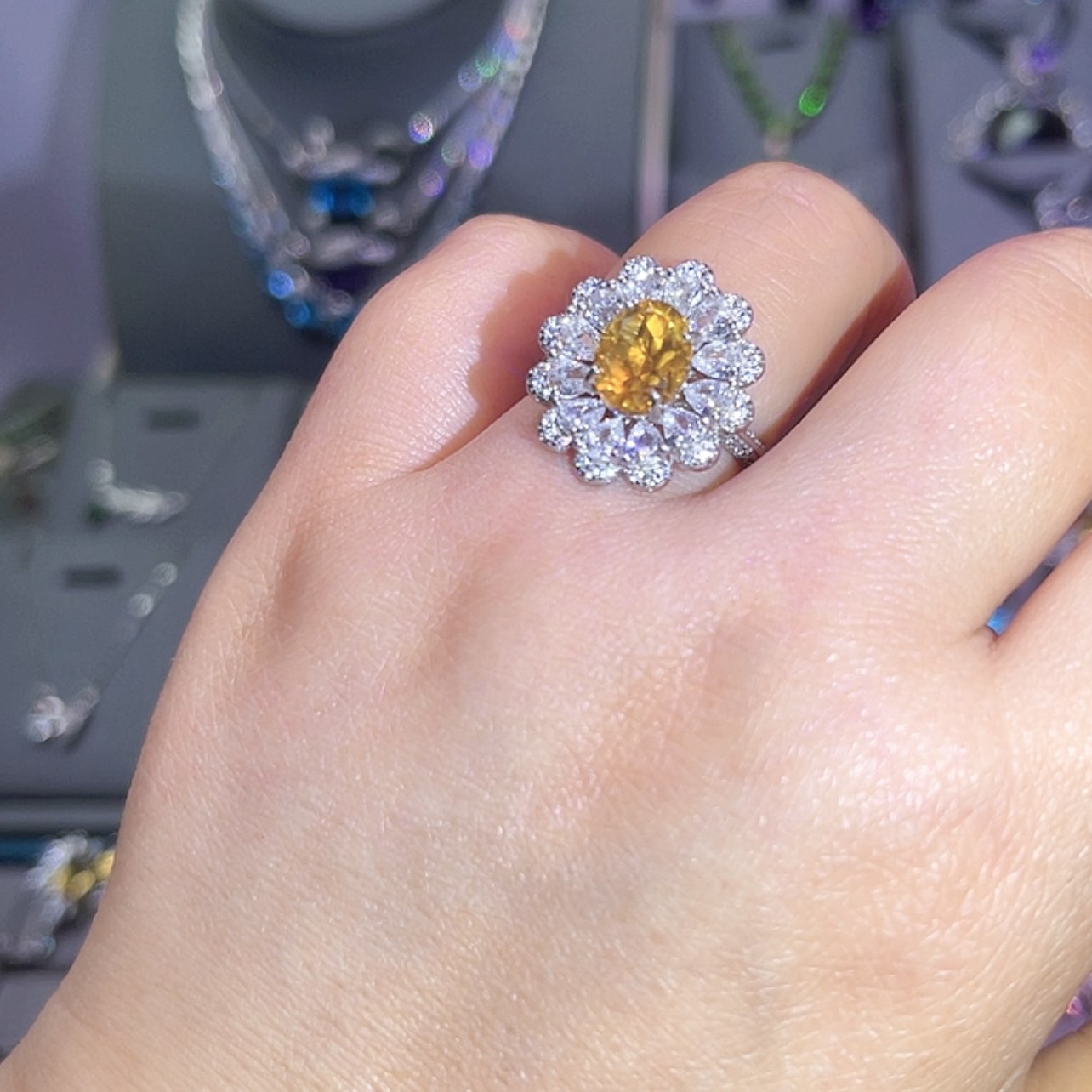 【闪购商品】黄晶戒指银S925镶嵌戒指