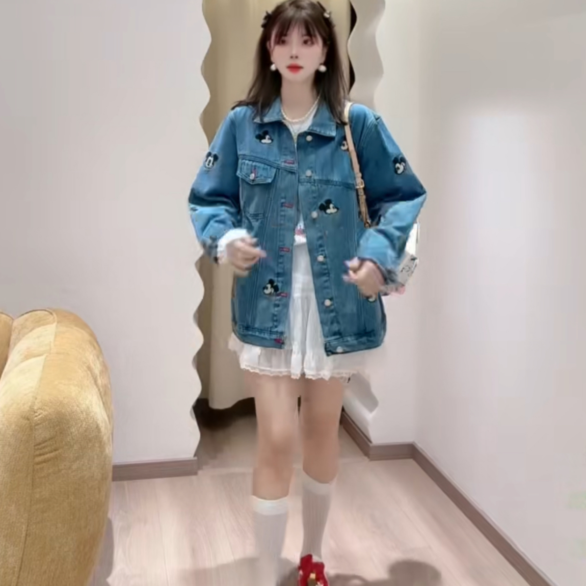 韩版口袋纽扣拼接常规款女外套秋季春季短外套牛仔衣