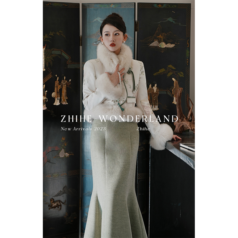 至禾Wonderland【锦心似玉】定制国风锦绣提花外套+鱼尾裙