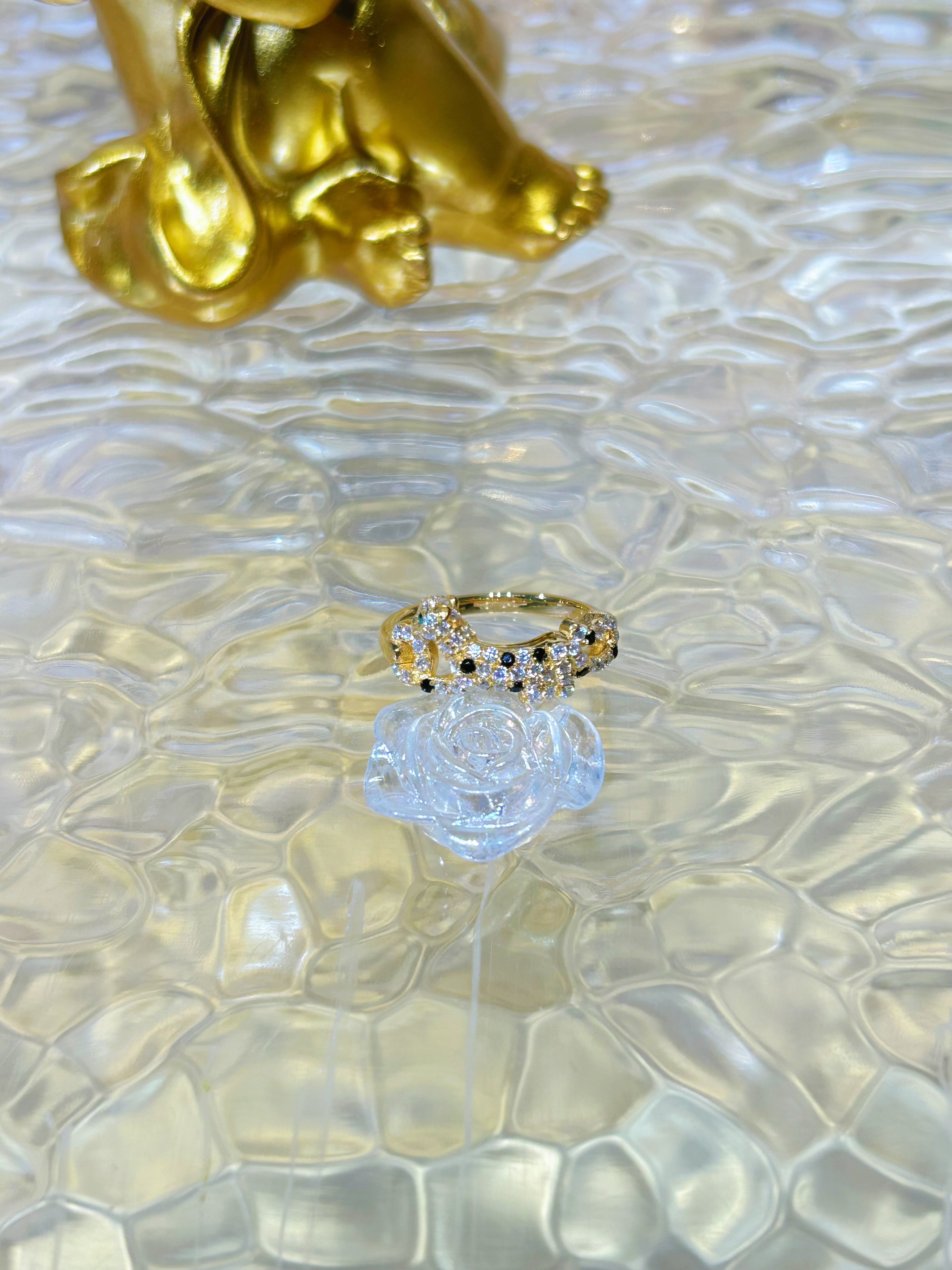 足金999  豹子戒指  黄金镶嵌莫桑 5G工艺