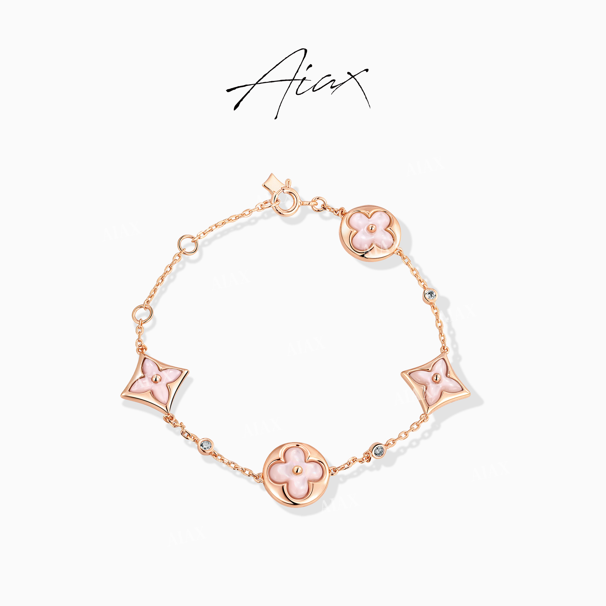 AIAX 925银 镀K金   温柔轻奢气质经典百搭老花四叶手链TSS7269