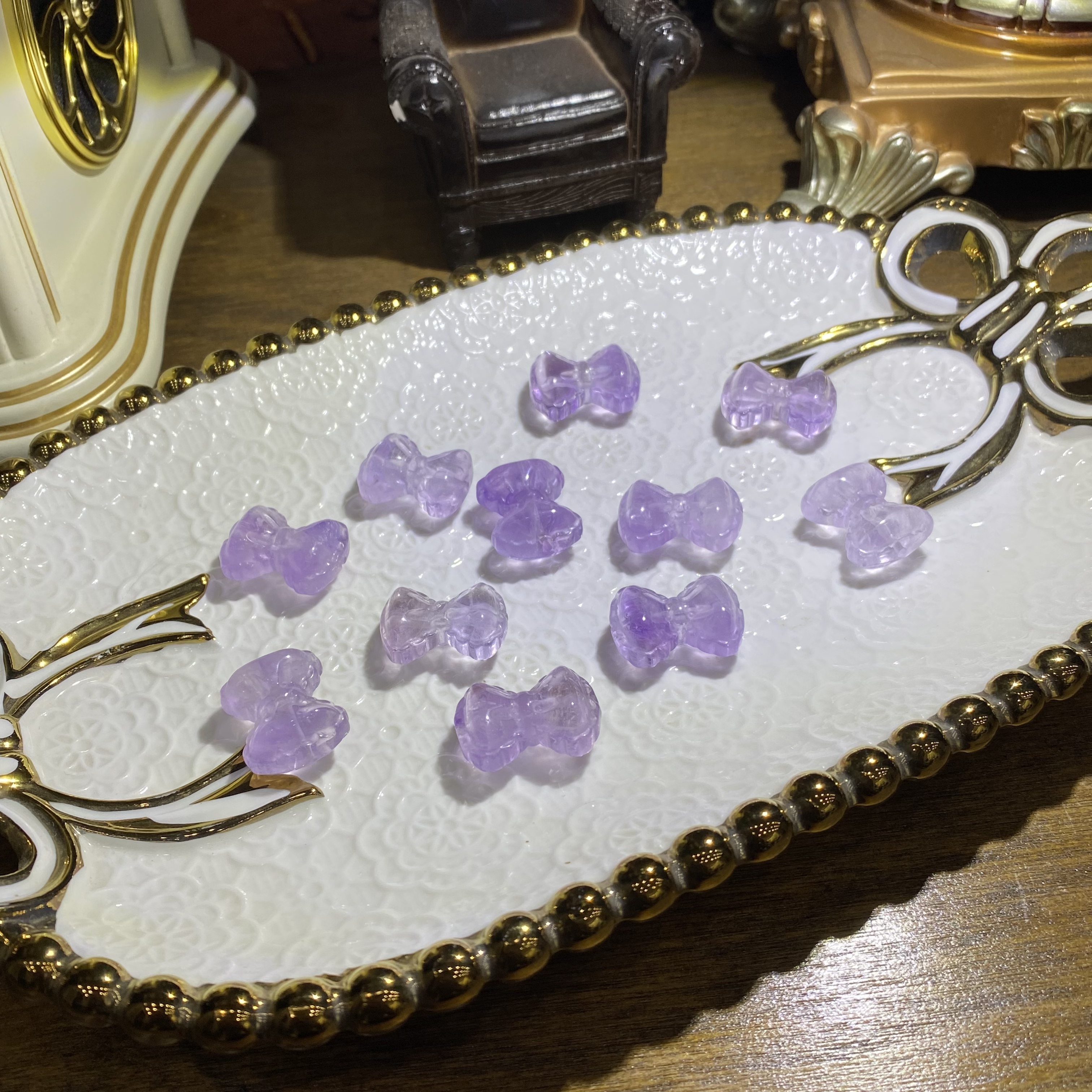 D302-天然高品质紫水晶蝴蝶结DIY手工配珠-多样性发其一透明