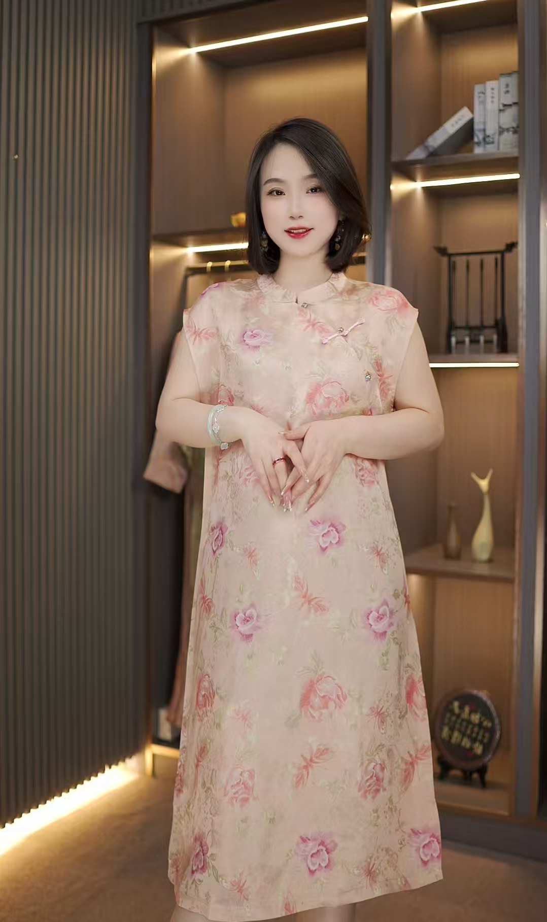 婵娟-浅粉色新中式宽松改良旗袍显瘦薄款连衣裙