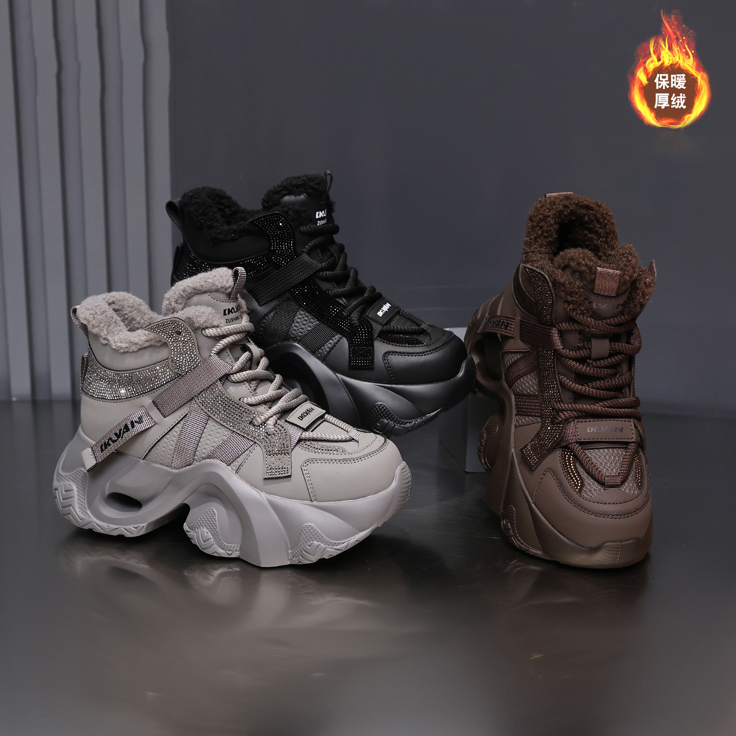 【五/飘带-单里/大棉/雪地棉】2025年冬新款老爹鞋超火加绒休闲鞋