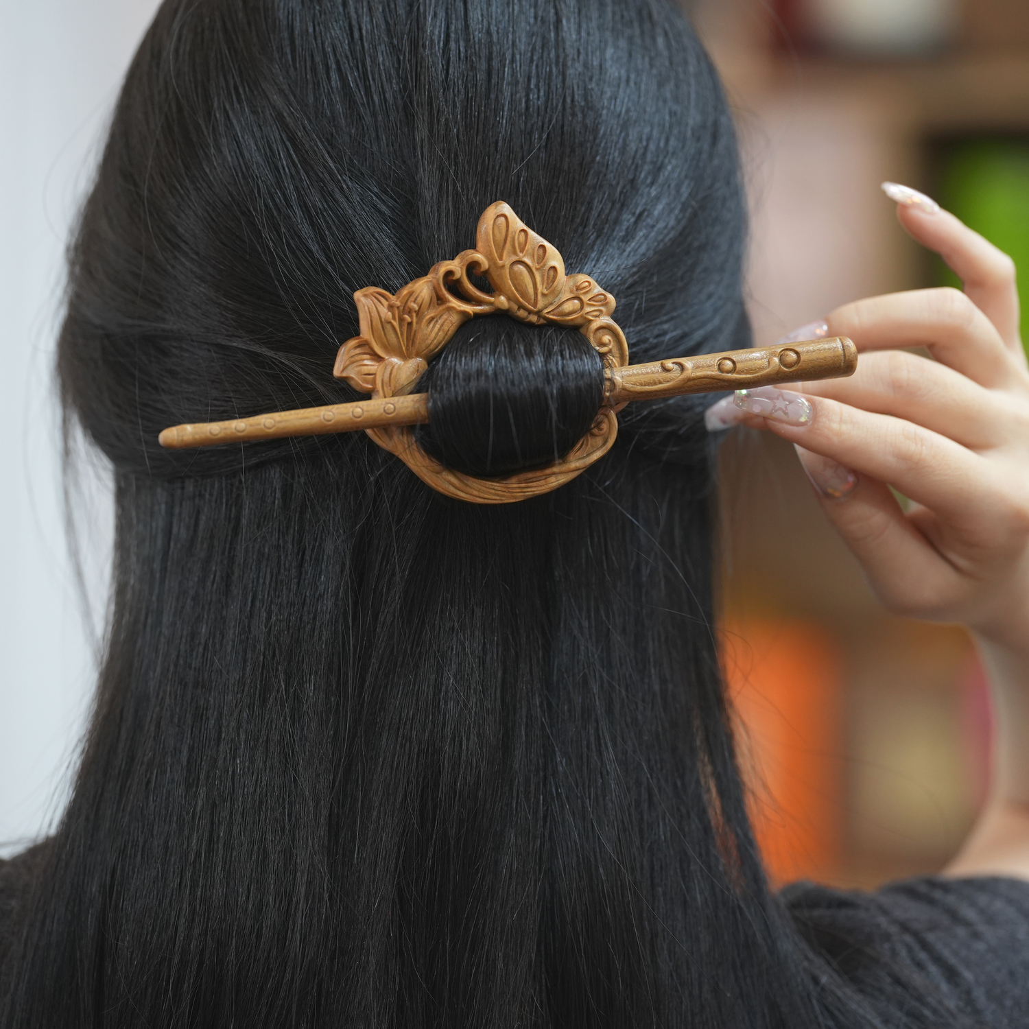 新中式原创木兰玉兰蝴蝶分体式发簪环形盘发束发簪子古风高档发饰