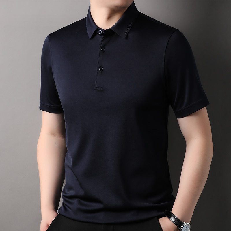 【K2/PY】高端商务纯桑蚕丝t恤中年男士短袖polo衫夏季滑感真丝半袖