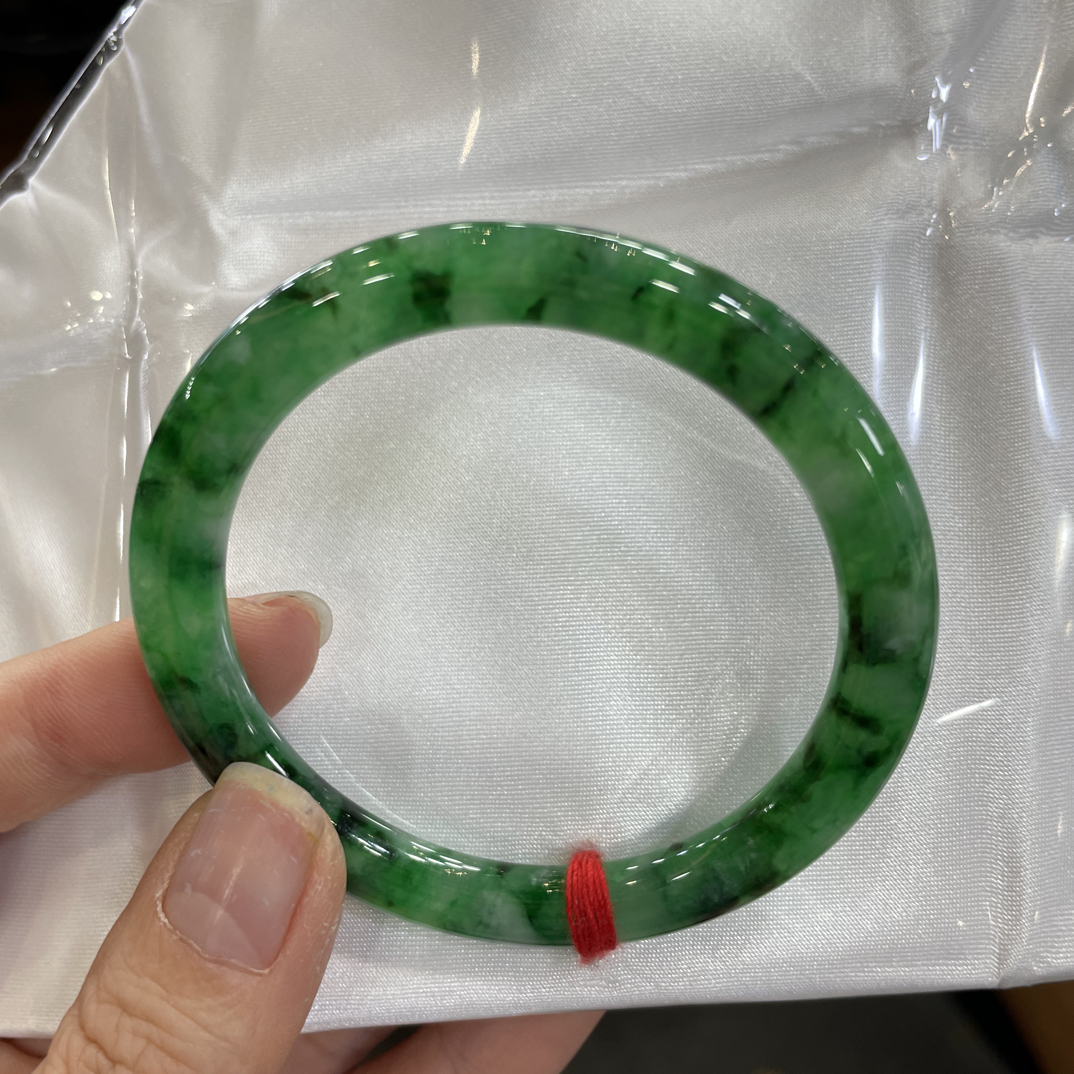 强推水墨丹青满色手镯53.9圈天然缅甸翡翠a货