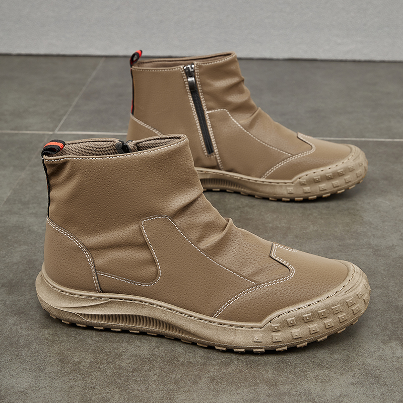 3522户外休闲鞋男士中帮防水防滑耐磨加绒保暖冬季徒步工装劳保鞋