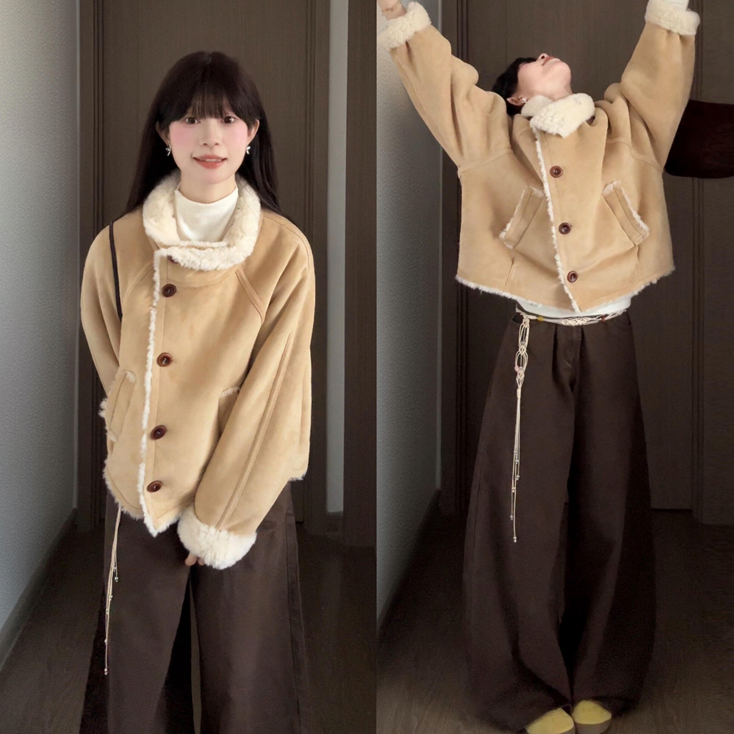 韩系仿羊羔毛摇粒绒外套女秋冬季2025新款小个子网红加厚短款上衣