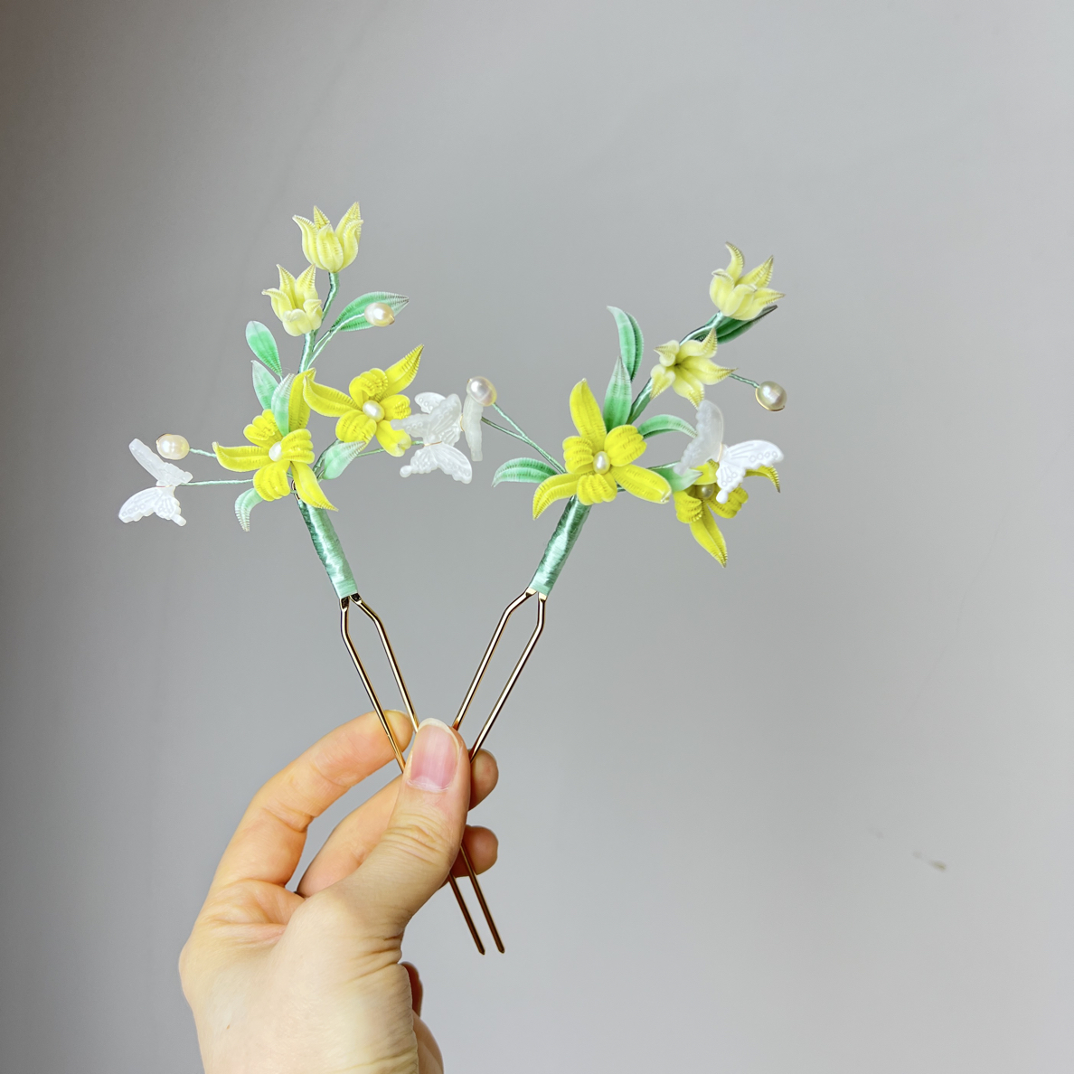 纯手工非遗绒花细绒兰花发簪 No退No换 兰花发簪日常挽发百搭
