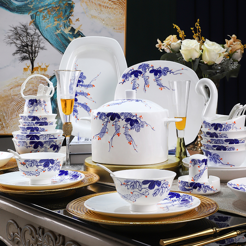 景德镇陶瓷新款碗筷餐具套装新中式家用碗碟盘子组合乔迁新居送礼