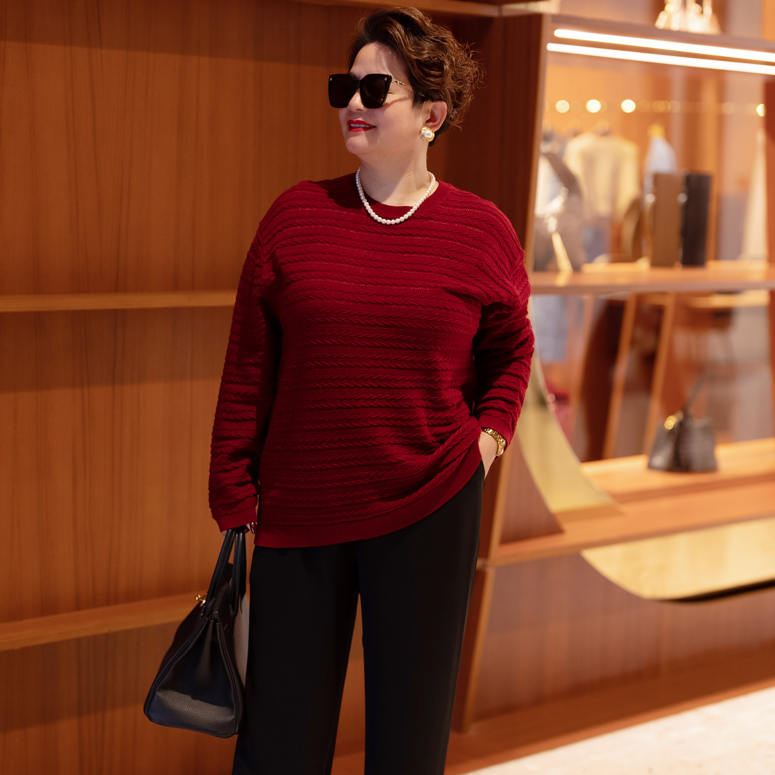 向红同学2025新款羊毛混纺大码保暖浮线拨花工艺针织上衣女SY096