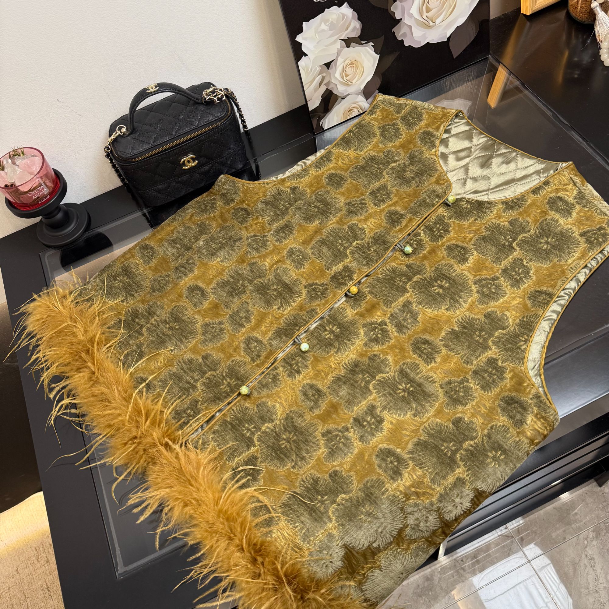 刺绣中长款提花女款时尚马夹加厚上衣厚款短款植绒新中式国风马夹