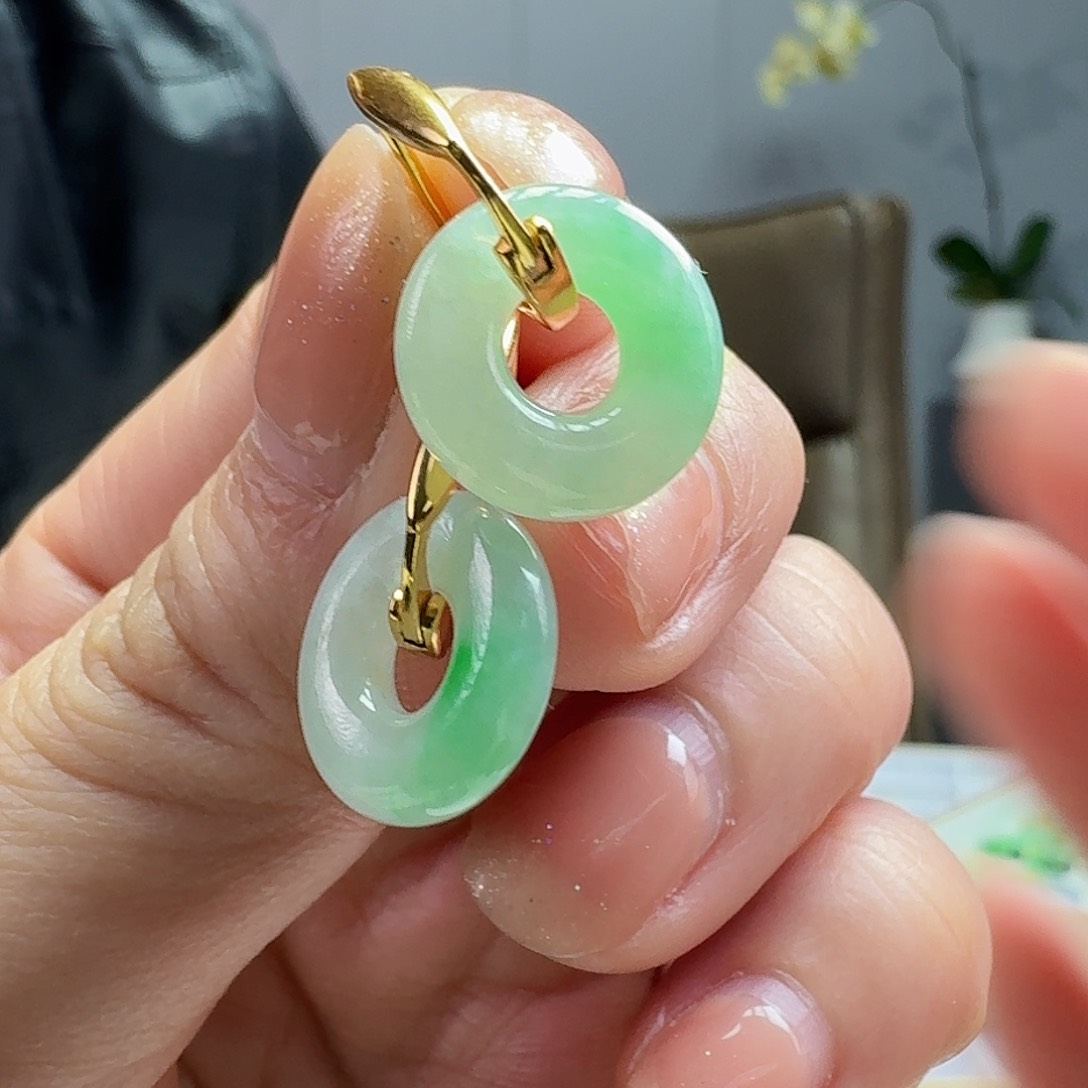 翡翠耳饰银S925镶嵌天然