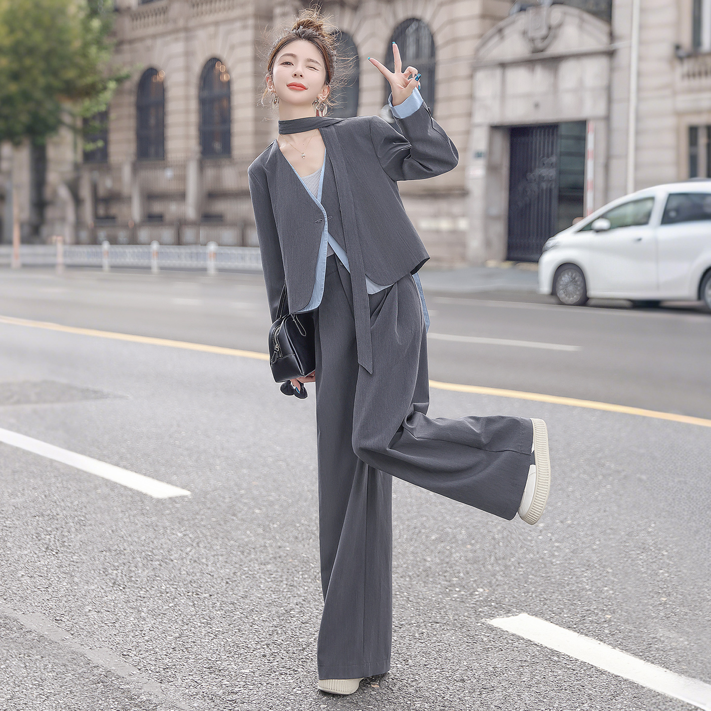 丝柏舍2025秋装新款女装外套搭休闲裤两件套时尚套装S53Q3395N