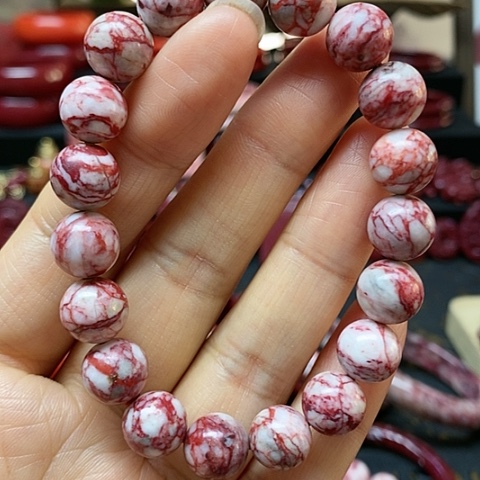 天然辰砂原石卡10手链