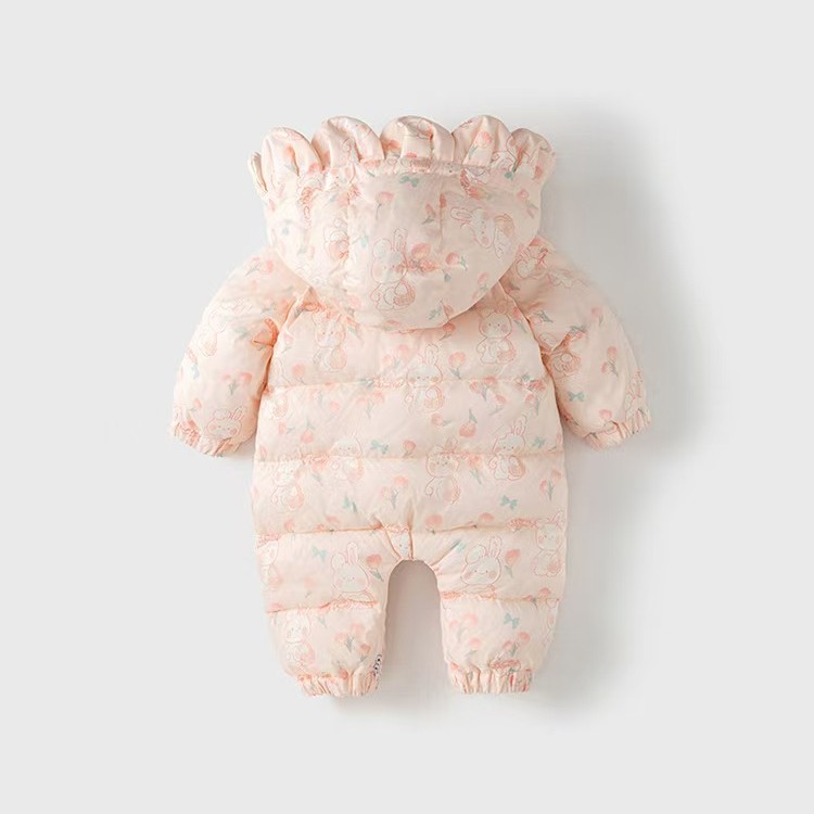 婴儿冬季加棉加厚连体衣宝宝超萌公主百天服棉衣外出爬服