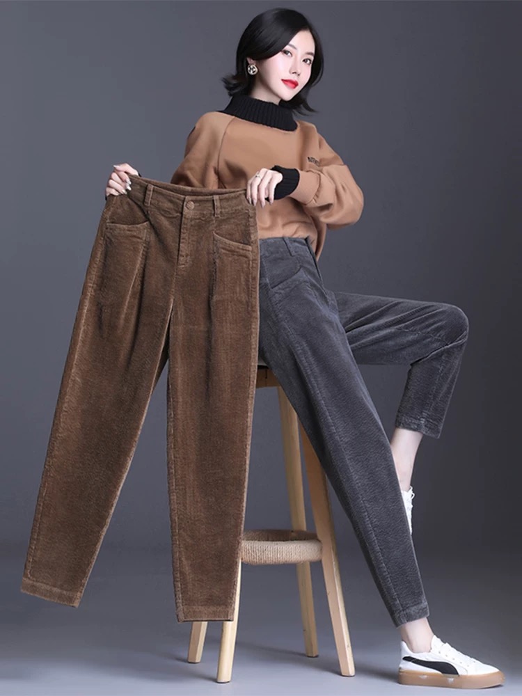 D25 120104 高腰松紧腰哈伦裤女新款宽松女时尚休闲裤子