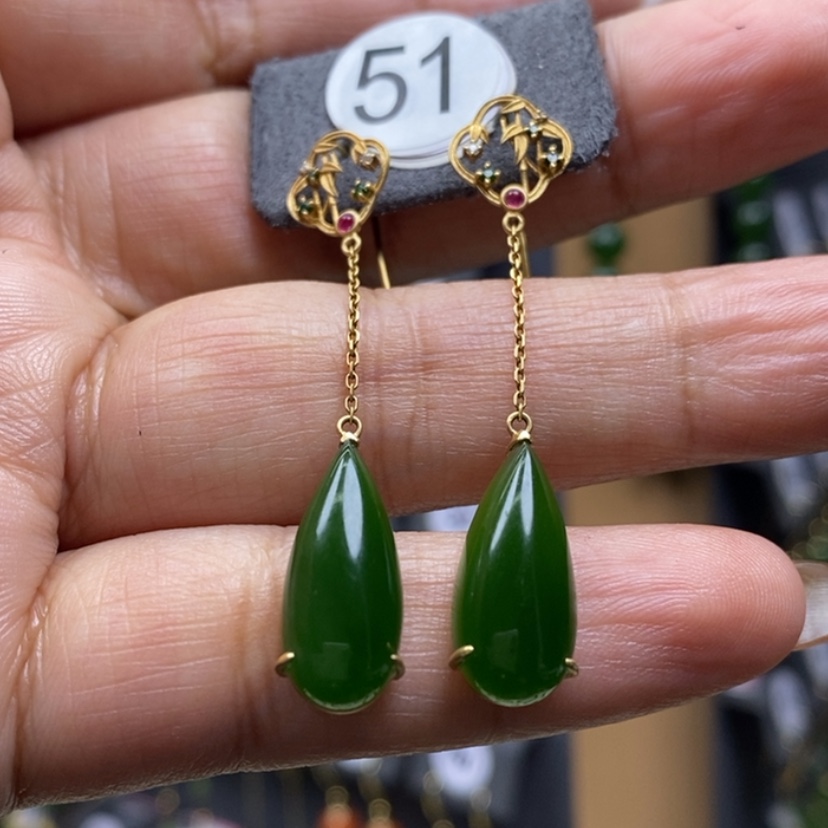 【闪购商品】和田玉耳饰18K金镶嵌18x8x5.6mm厚金水滴耳饰