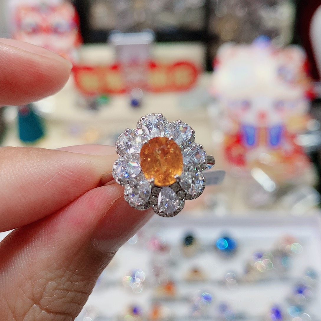 石榴石（芬达石）戒指银S925镶嵌