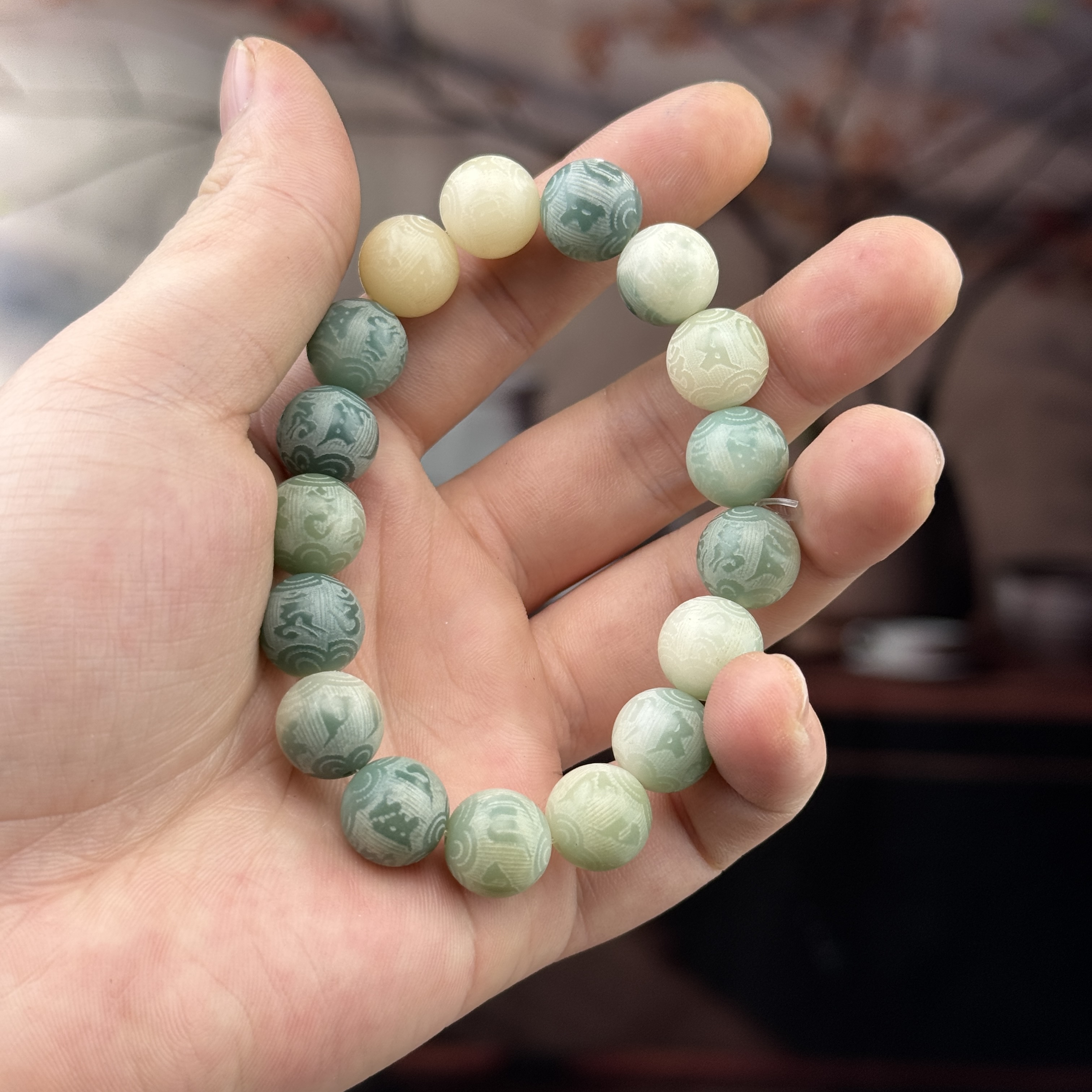 手串飘花菩提六字真言1.0 K107(无礼盒）