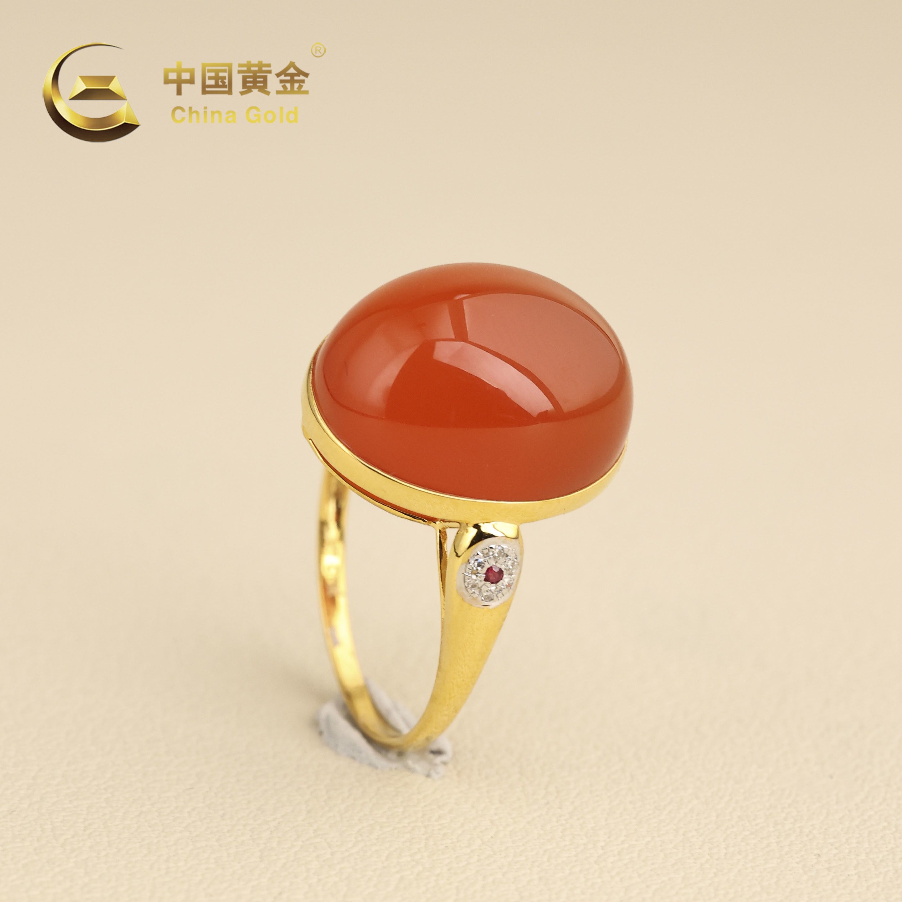  【中国黄金】殷祥 | 南红*戒指*18K金镶嵌-J1940-Y