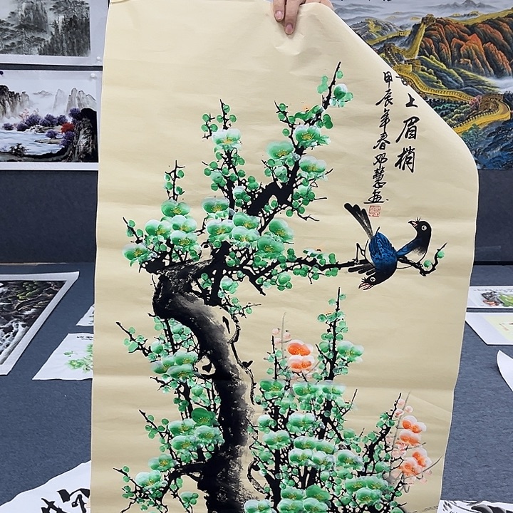 国画作品小姐姐当漏中