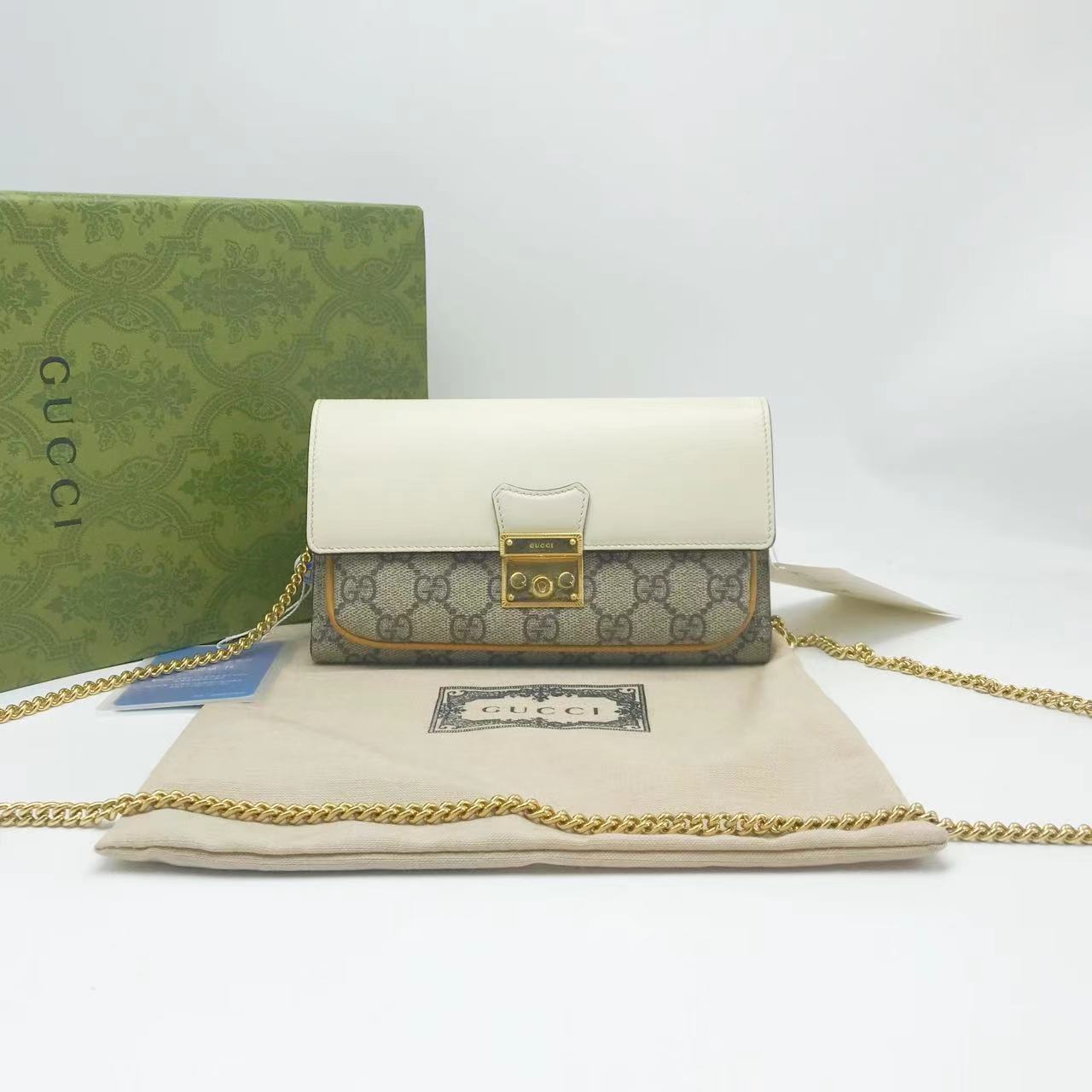 95新 GUCCI/古驰 洋诚二手 古驰老花拼白链条包