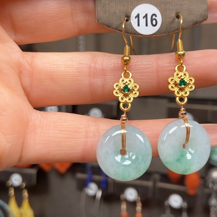 【闪购商品】翡翠耳饰银S925镀金镶嵌