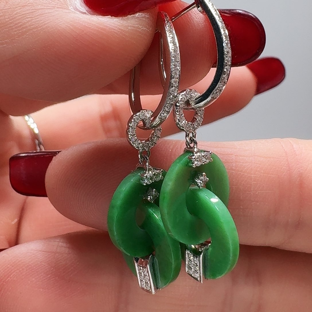 翡翠耳饰18K金镶嵌田*儿耳饰