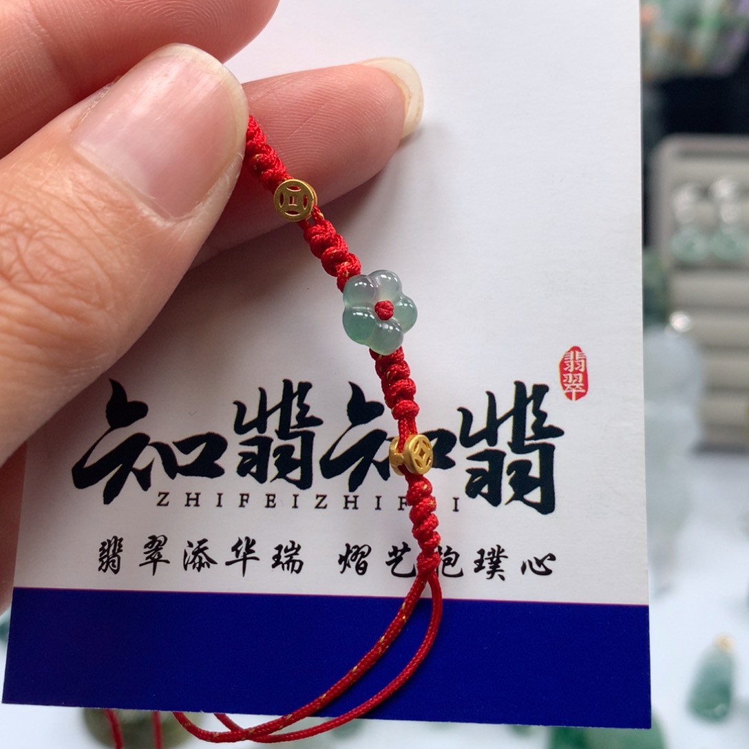 翡翠颈饰未镶嵌有钱花新年红色手绳