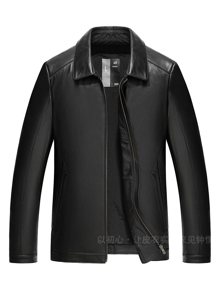 2026春季新款男士翻领真皮皮衣修身休闲胎牛皮夹克中年外套08-102