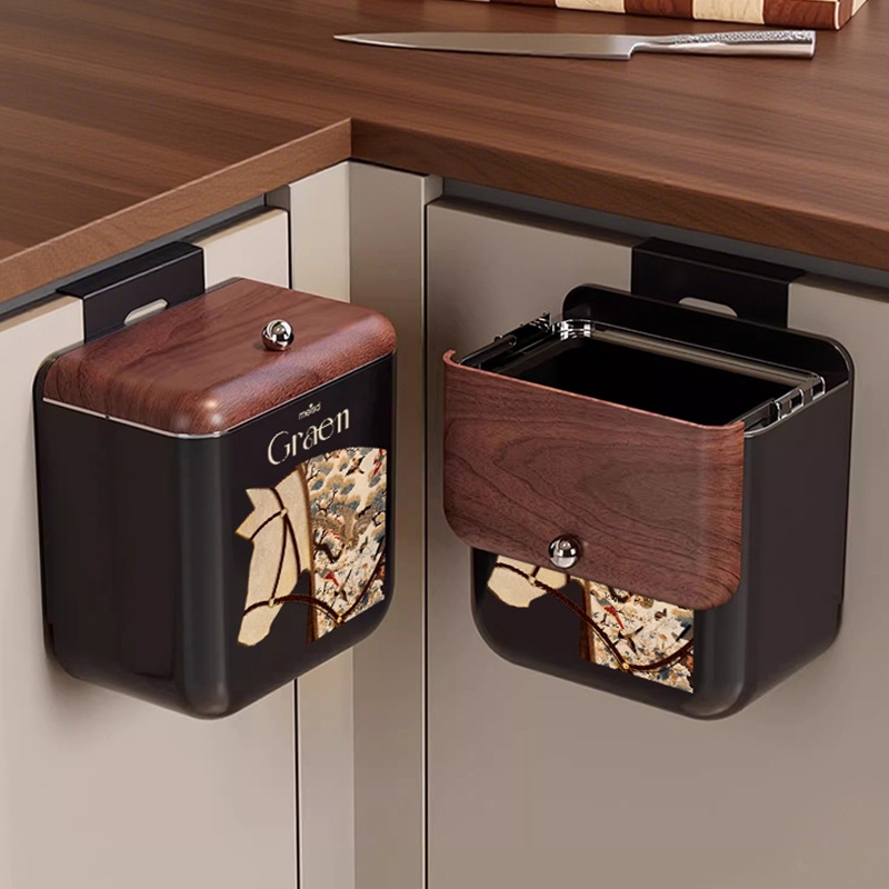 美世达厨房垃圾桶家用壁挂式免弯腰大容量厨余做饭中古风带盖纸篓