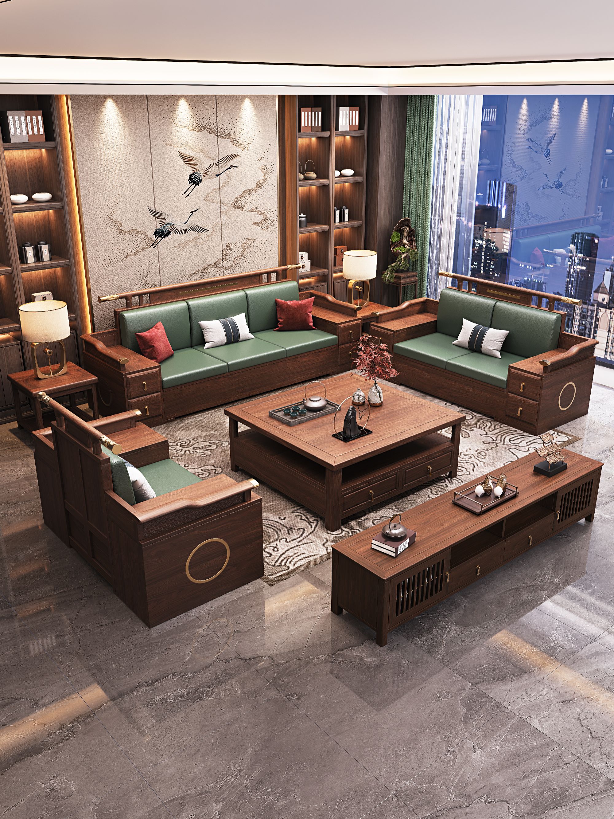 F688新中式乌金木实木沙发客厅大小户型冬夏两用农村别墅沙发