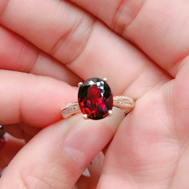 石榴石戒指银S925镶嵌8✖️10