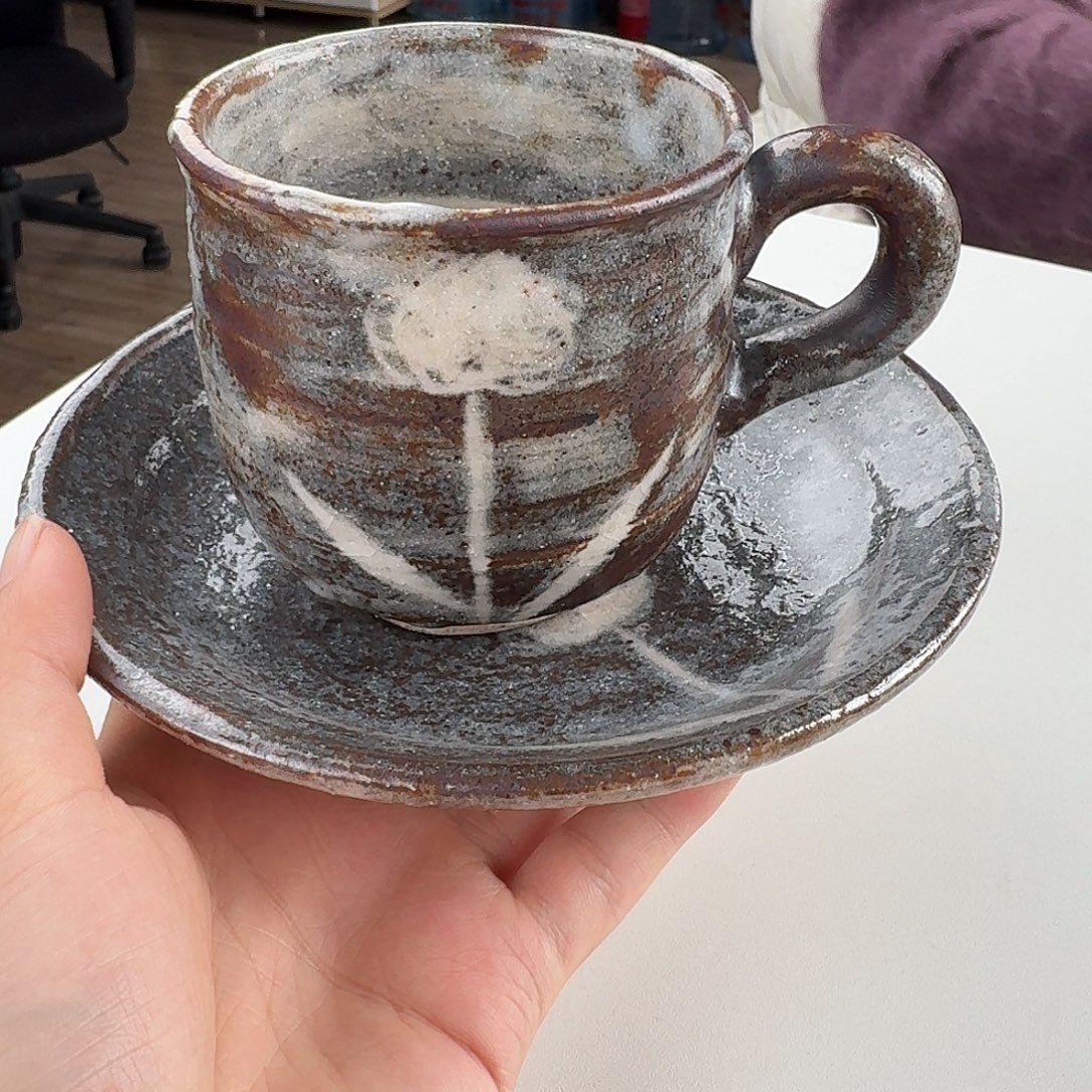 瓷片志野烧蒲公英咖啡杯碟